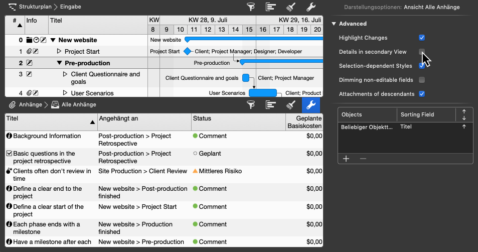 vollständige Information in den Details