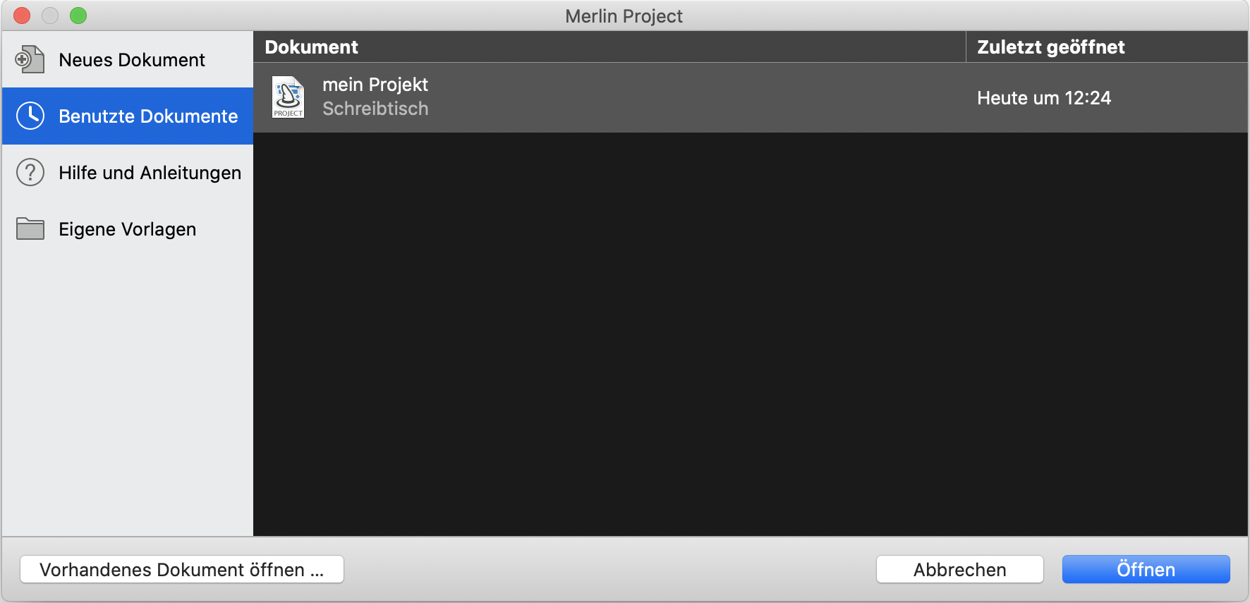 Neues Dokument: Benutzte Dokumente