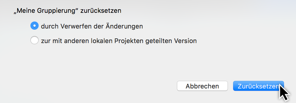 Gruppierungen Zurücksetzen Dialog