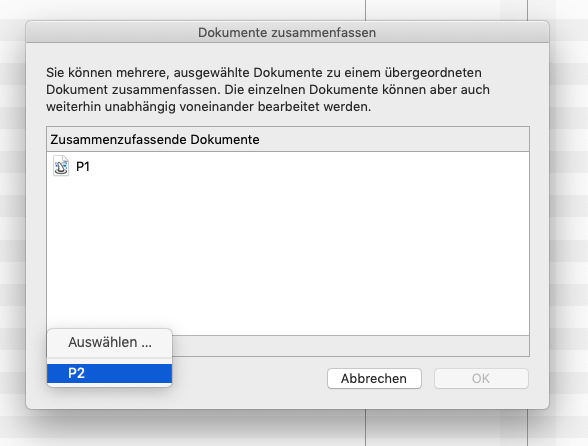 Dokumente zusammenfassen - Dialog - Auswählen