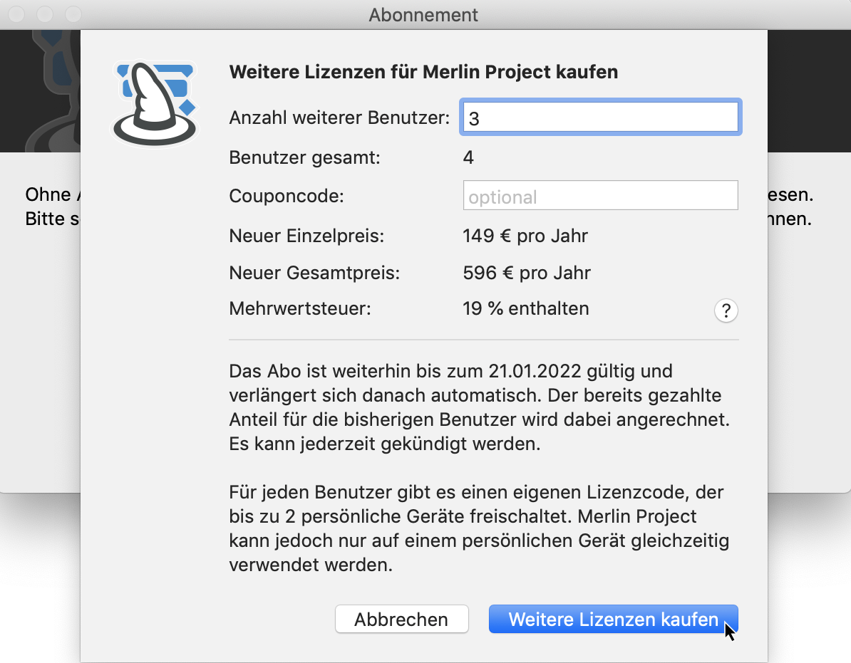 Abonnement erweitern - Mehr Benutzer