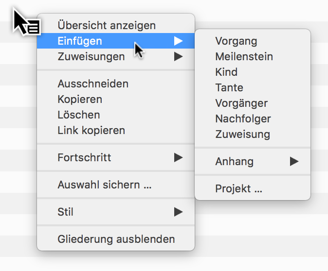 Neue Inhalte - Einfügen Menü