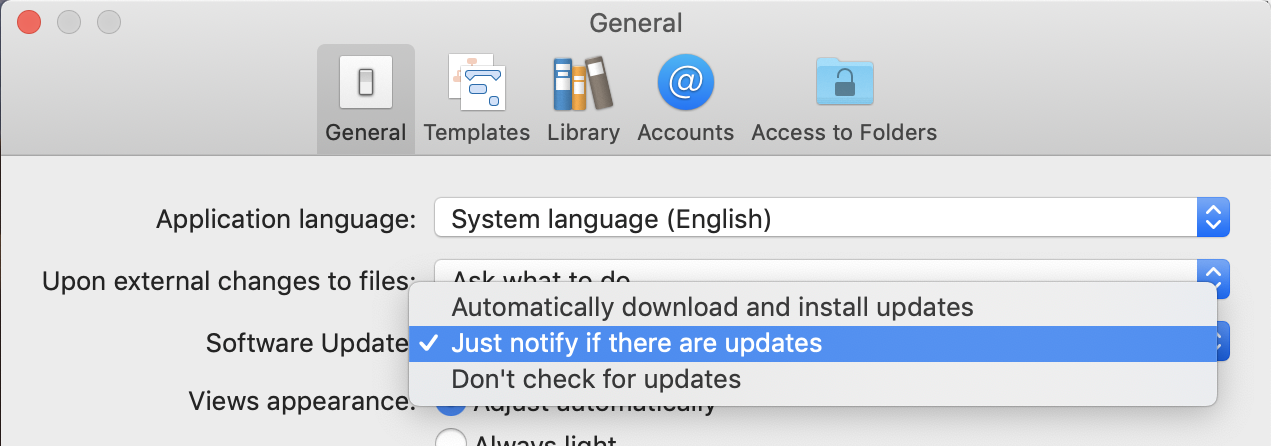 Preferences:General - Software Update