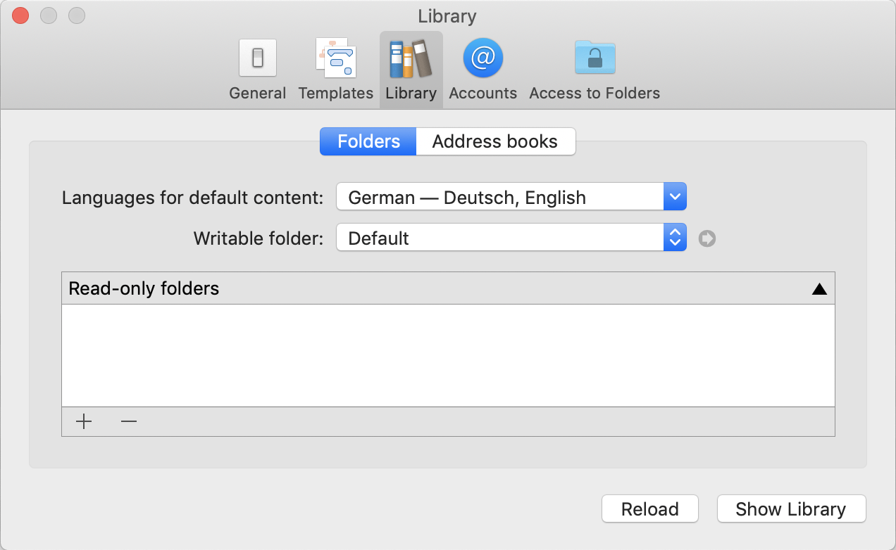 Preferences: Library - Folders and Languages