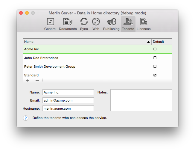 Merlin Server - tenants