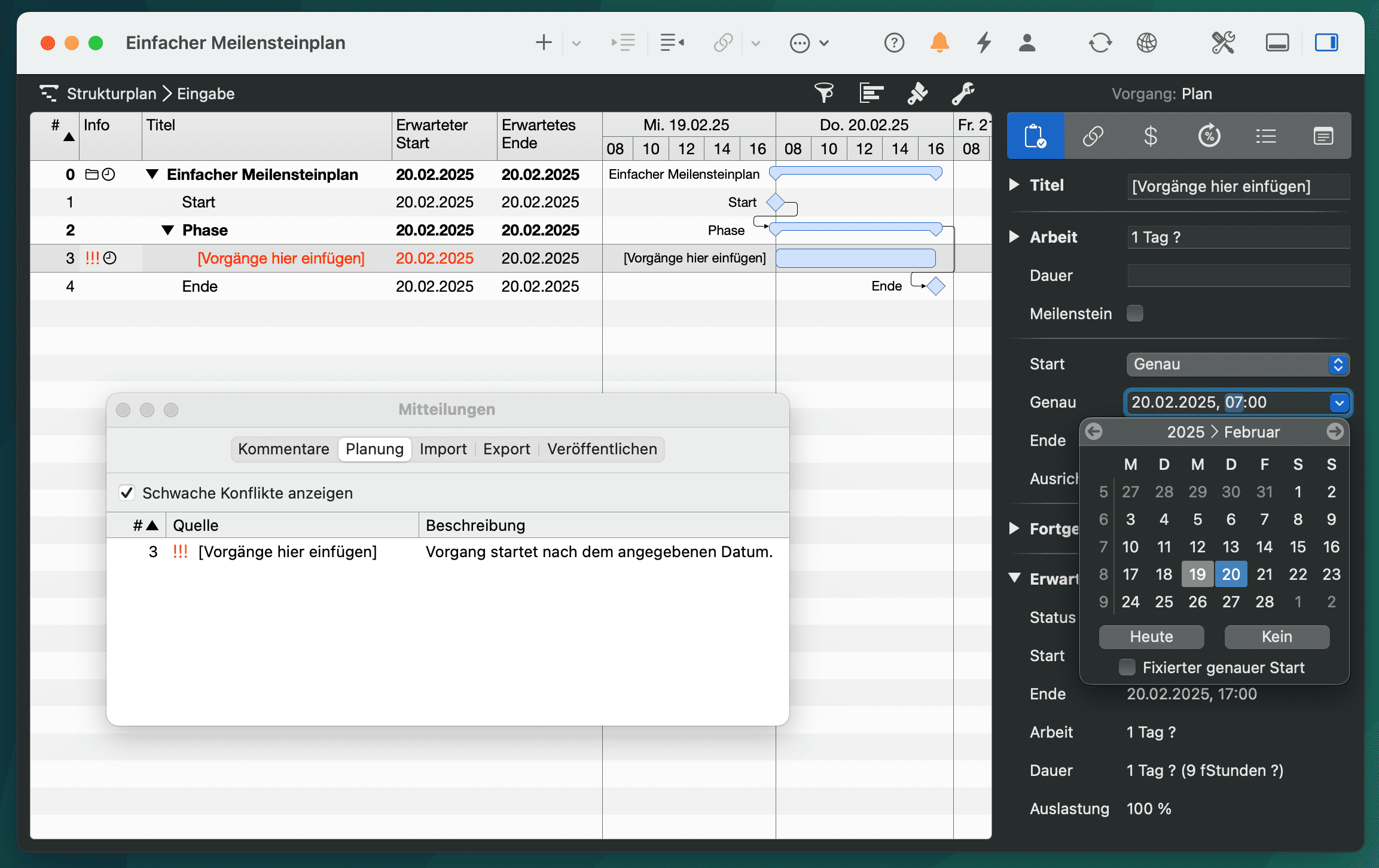 Planungskonflikte verstehen und lösen - Vorgang startet nach dem angegeben Datum