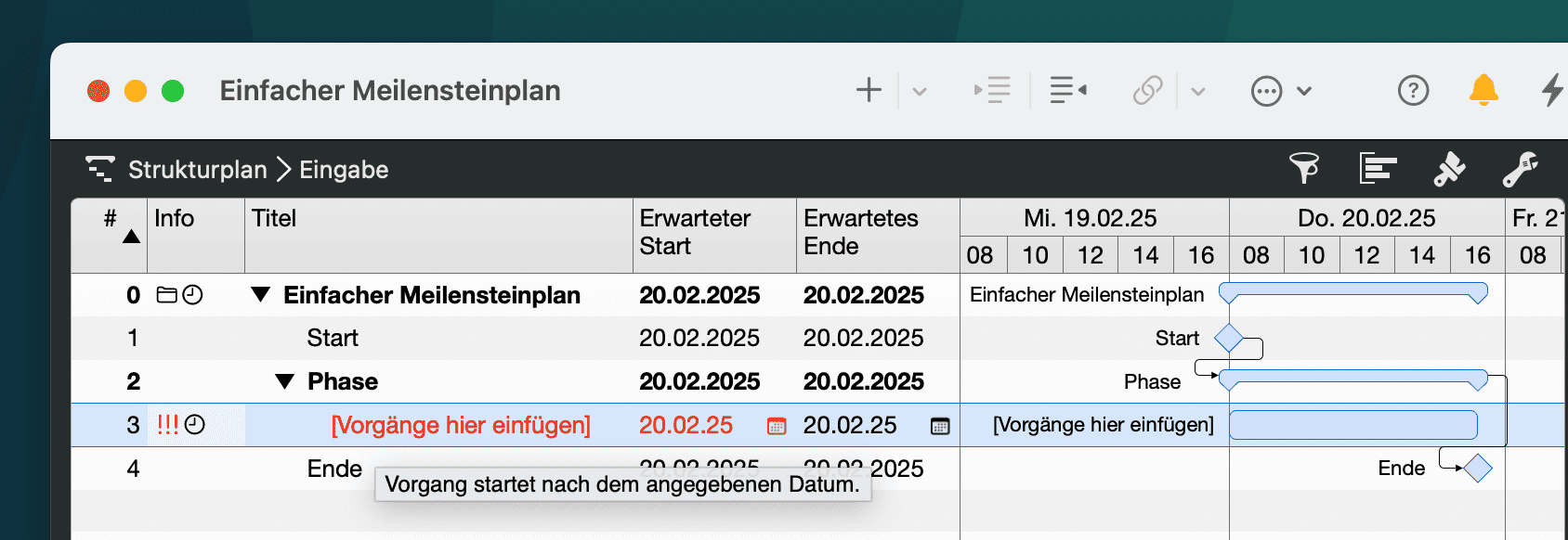 Planungskonflikte verstehen und lösen - Vorgang startet nach dem angegeben Datum