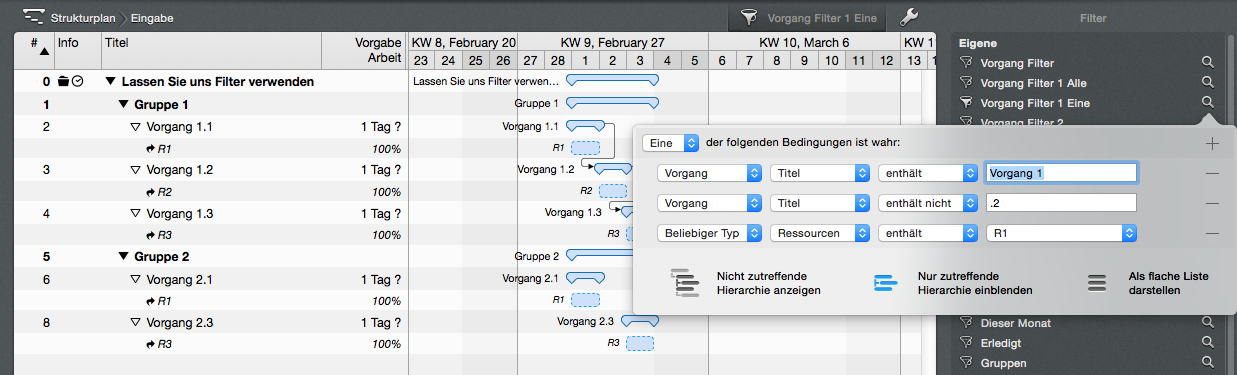Filteroptionen verwenden Filteroptionen verwenden