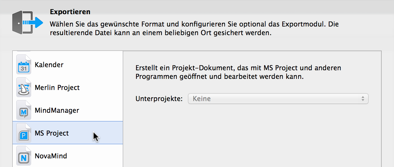 Export nach MS Project
