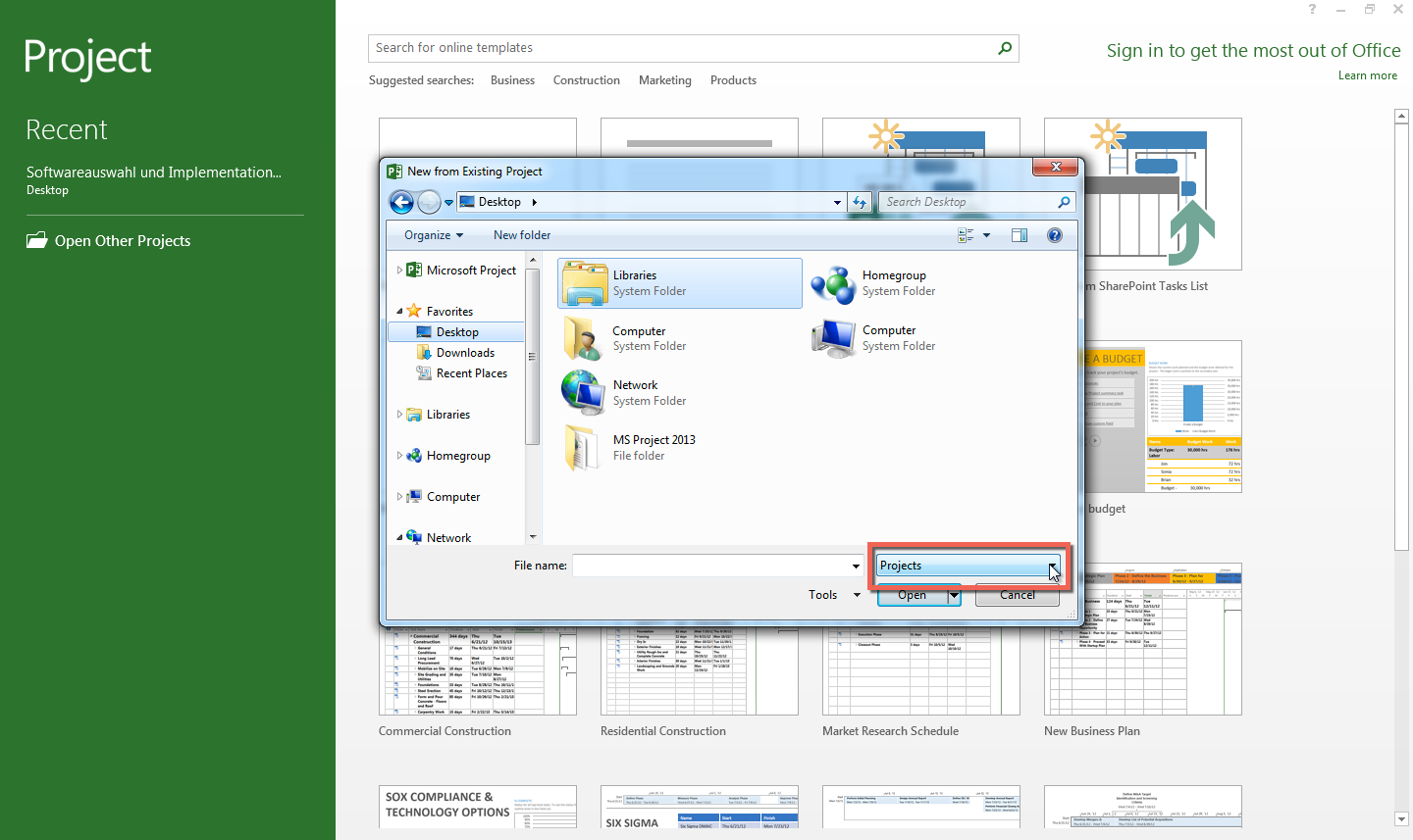 Importar en MS Project Importar en MS Project