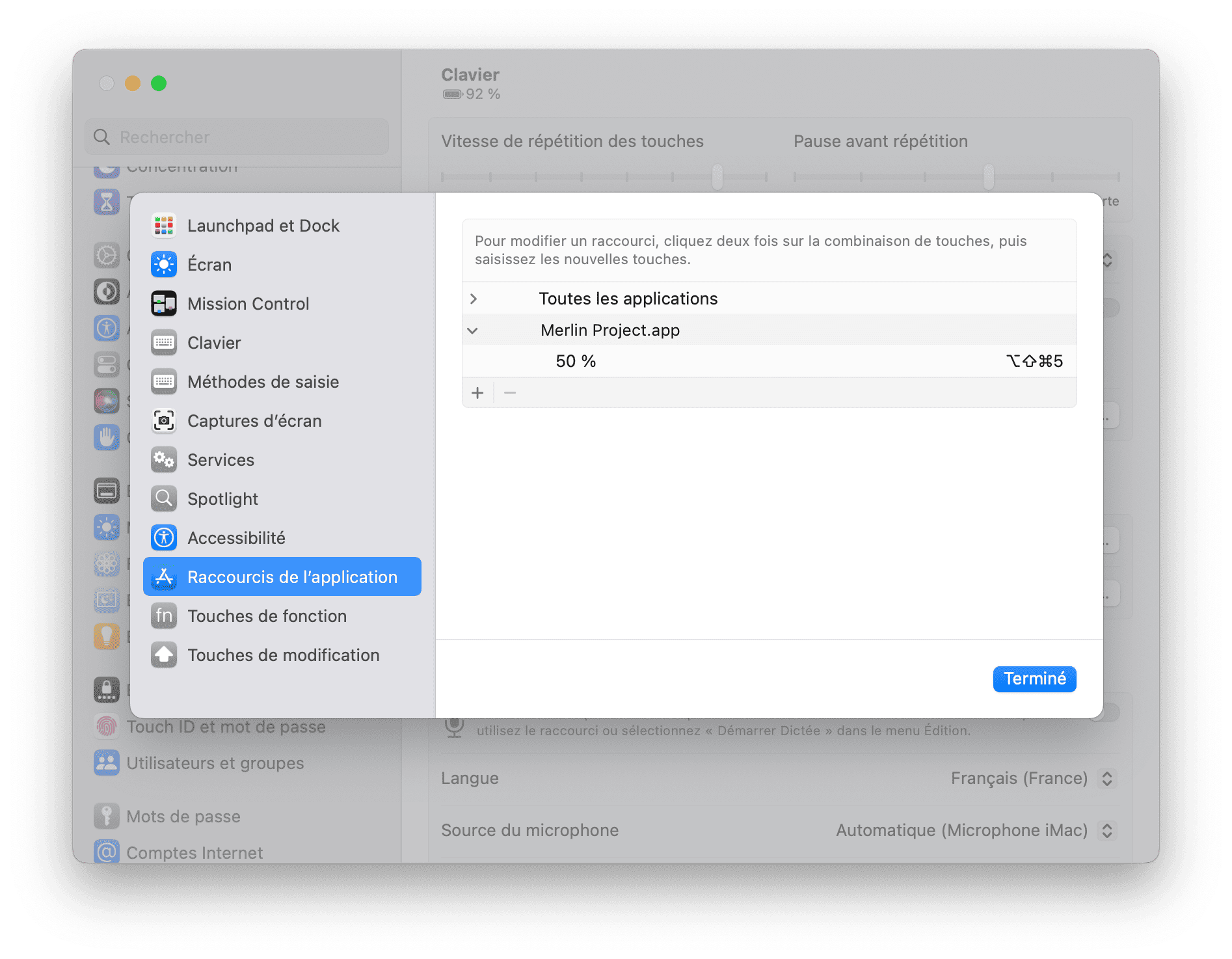 Préférences système pour raccourcis clavier Préférences système pour raccourcis clavier
