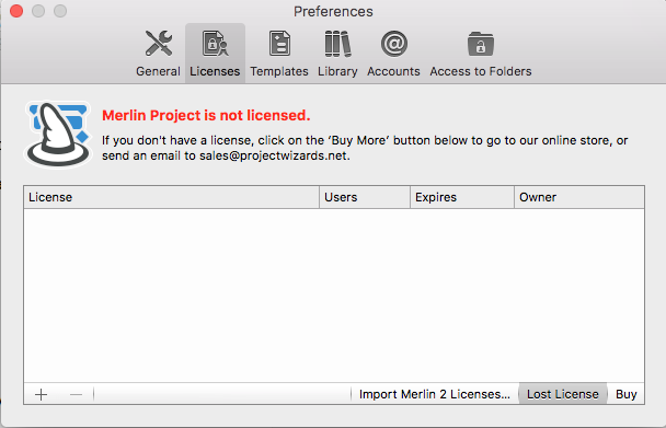 License window License window