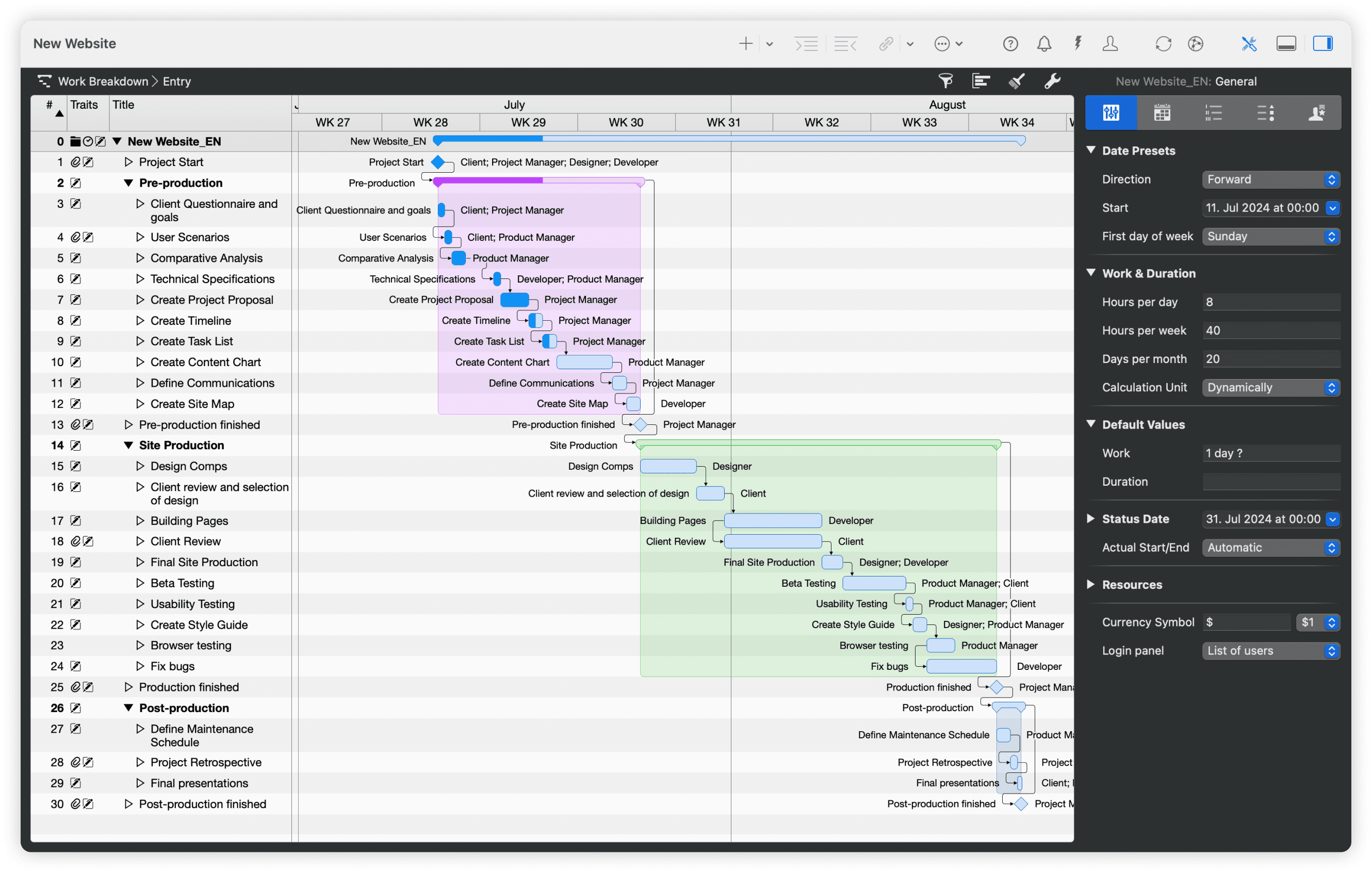 Gantt chart view in Merlin Project Gantt chart view in Merlin Project