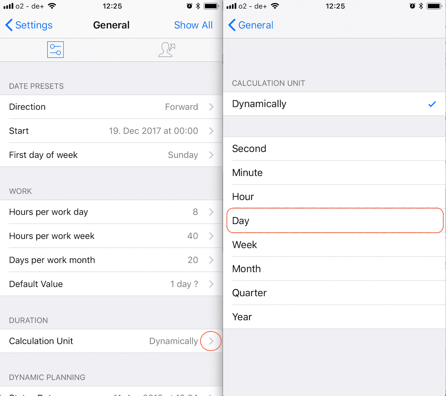 Setting Calculation unit for duration on iOS