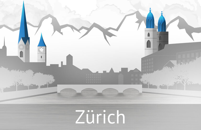 Fraumünster, St. Peter sowie rechts der Limmat die Wasserkirche und der Grossmünster in Zürich, Schweiz Fraumünster, St. Peter sowie rechts der Limmat die Wasserkirche und der Grossmünster in Zürich, Schweiz