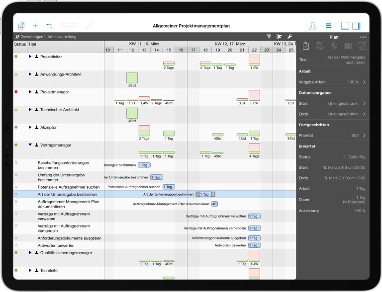 Zuweisungen in Merlin Project auf dem iPad