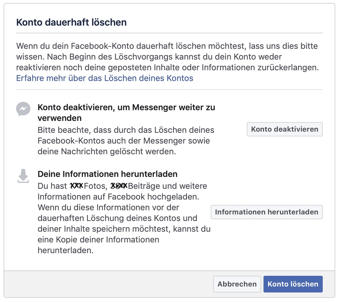 Facebook Konto dauerhaft löschen