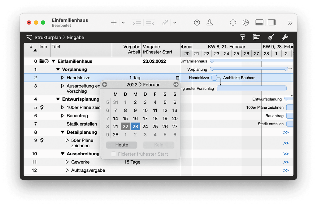 1. Termine, Dauern/Arbeit und sonstige Informationen in Merlin Project 1. Termine, Dauern/Arbeit und sonstige Informationen in Merlin Project