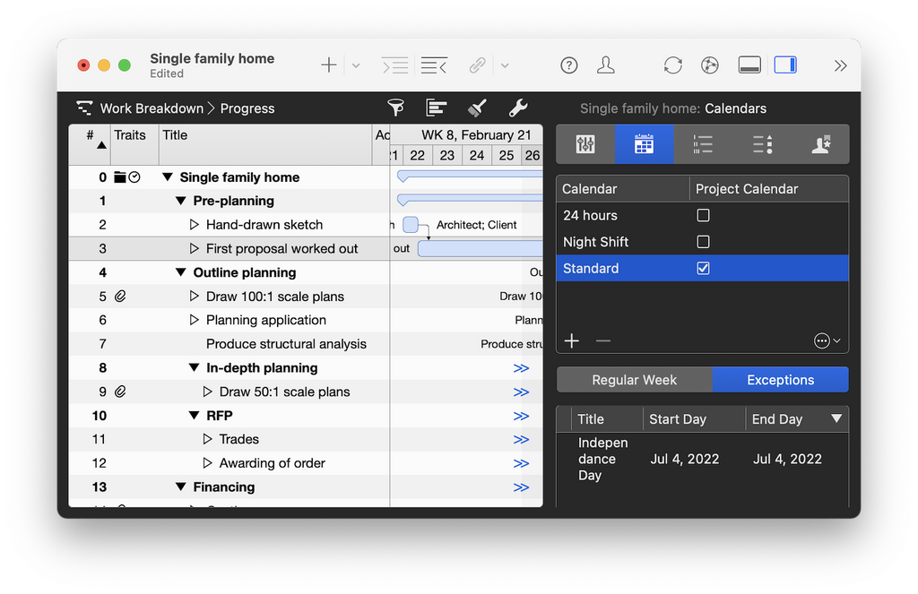 7. Time sequence using the calendar on calendar exceptions
