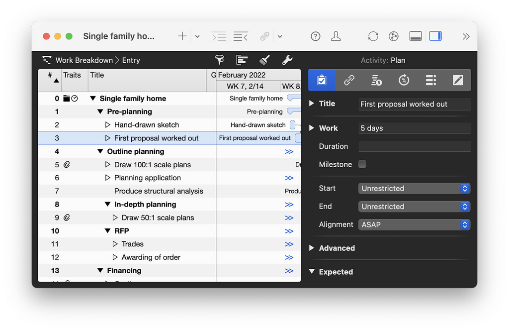 3. Graphic representation of the construction schedule as gantt chart