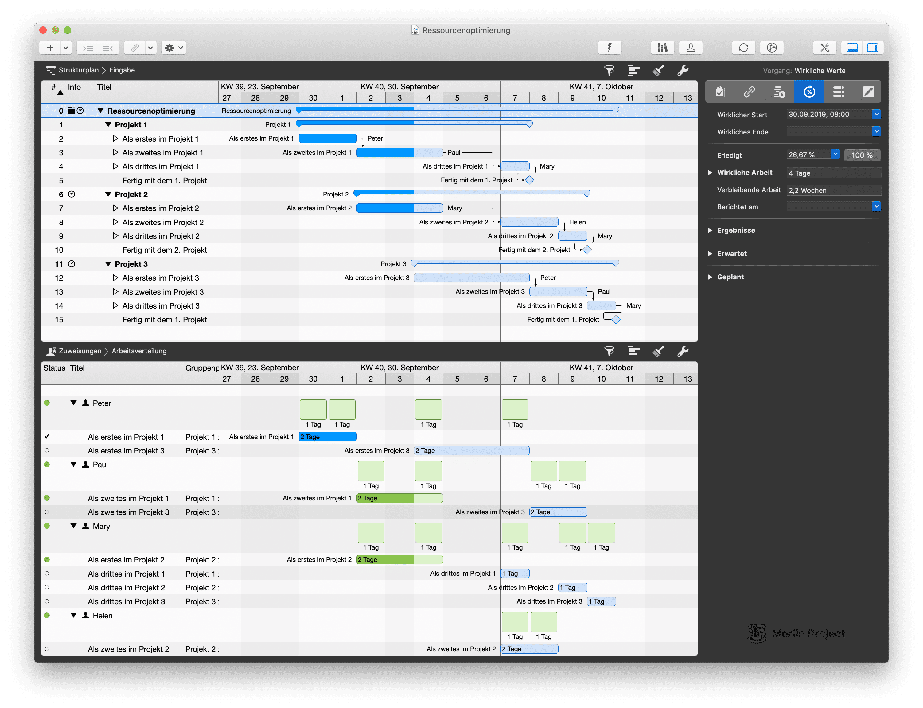 Der aktuelle Stand im Projektplan
