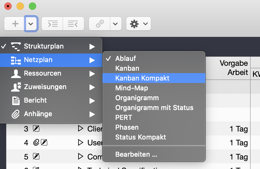 Ansichten in Merlin Project