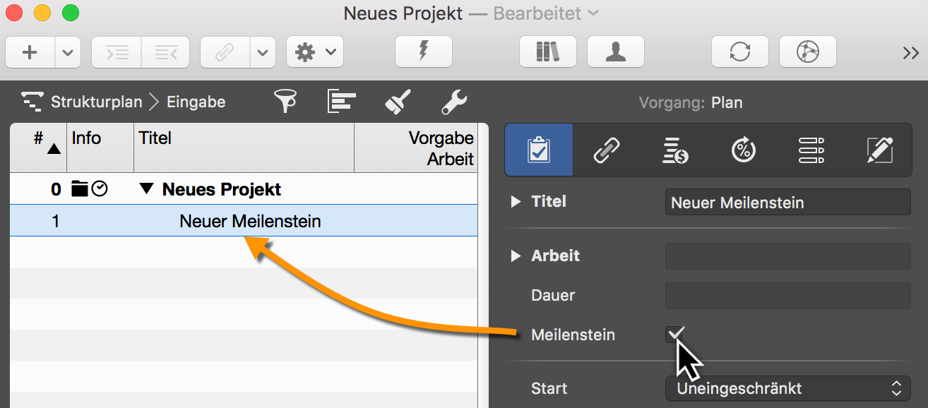 Meilenstein in Merlin Project anlegen