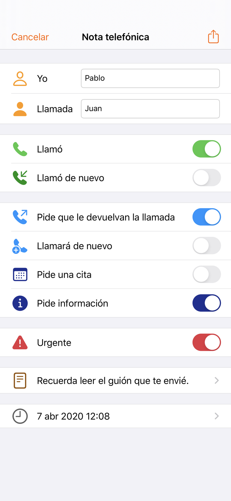Nota Telefónica en el iPhone