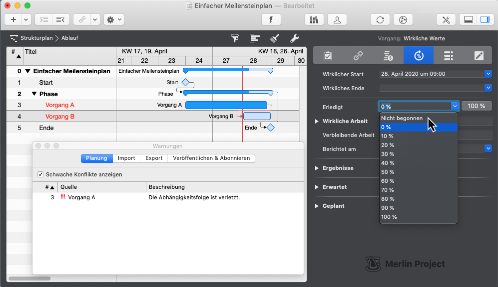 Planungskonflikte verstehen und lösen - Die Abhängigkeitsfolge ist verletzt