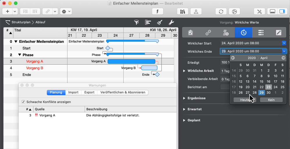 Planungskonflikte verstehen und lösen - Die Abhängigkeitsfolge ist verletzt