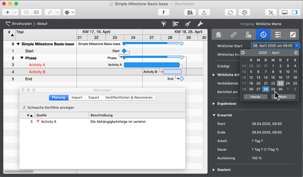 Planungskonflikte verstehen und lösen - Die Abhängigkeitsfolge ist verletzt