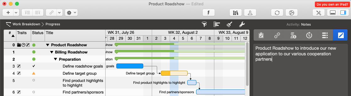 Merlin Project - Edit Notes on Row #0 for an Objective