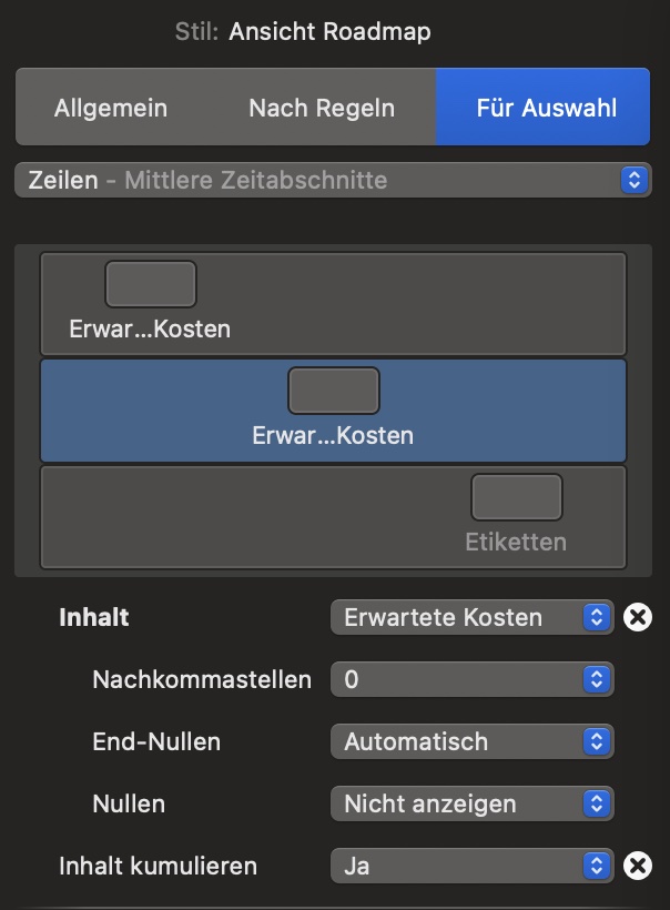 Der Stilinspektor für die Projektzeile