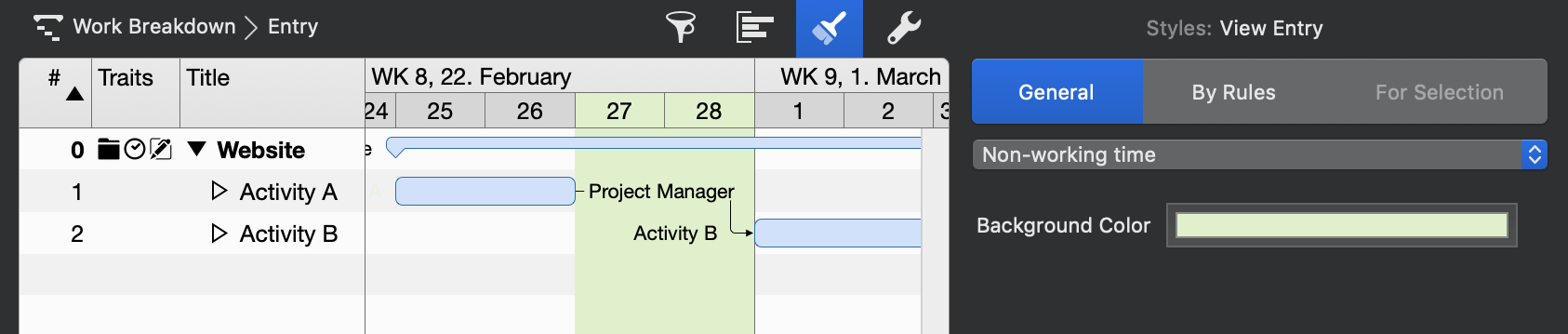 Customized settings for non_working time information driven by a special calendar