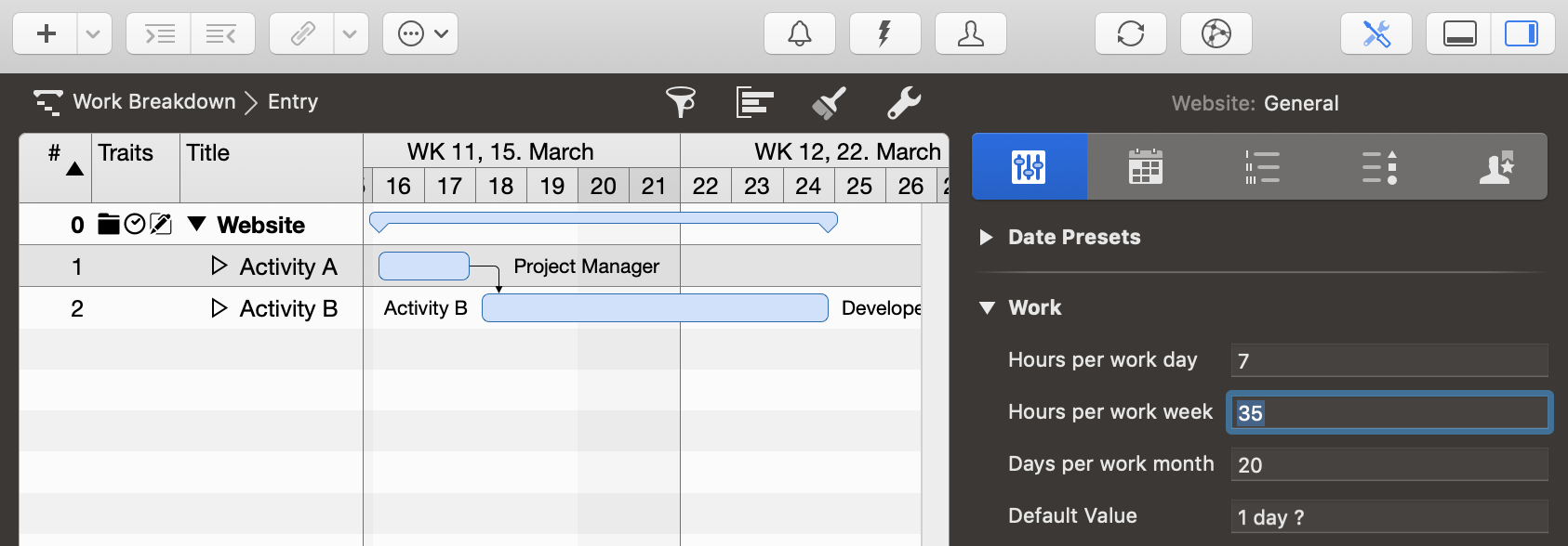 Project Settings - General - Work Project Settings - General - Work
