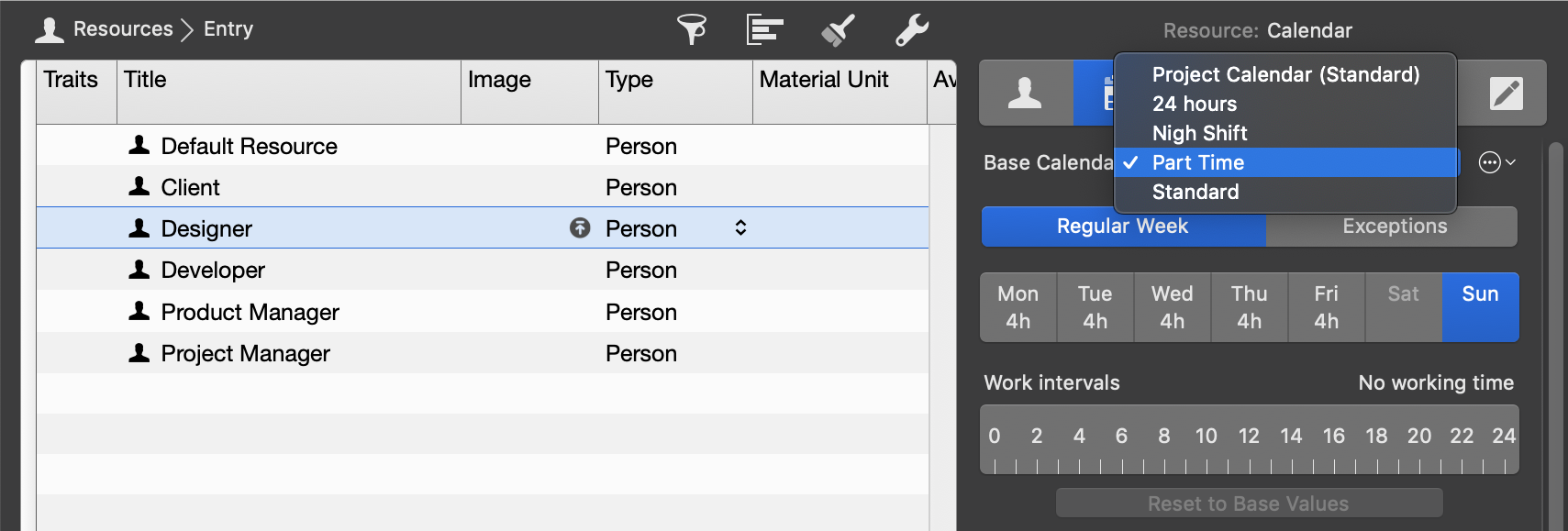 Base calendar - Part Time