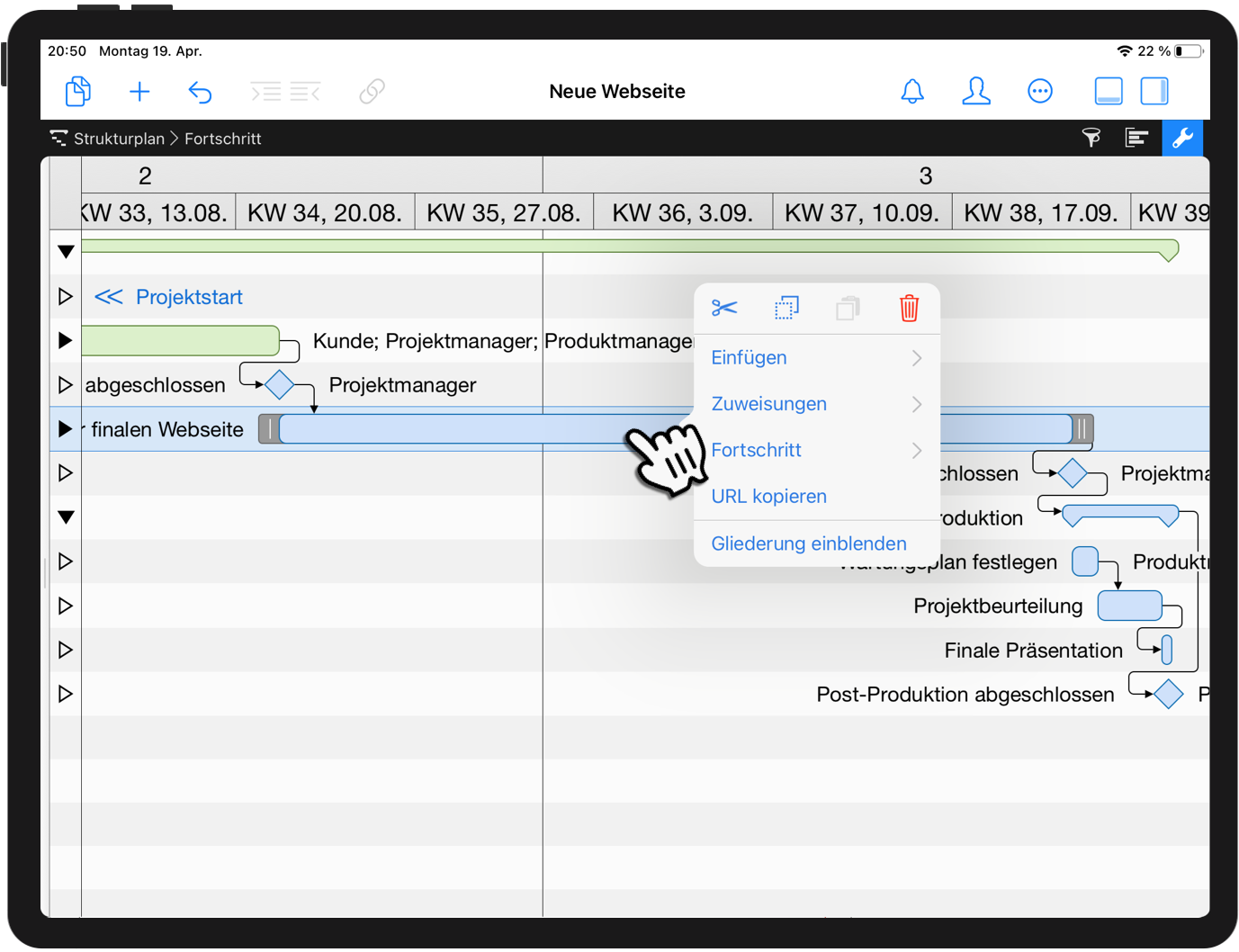 Zuweisungen von Ressourcen auf dem iPad