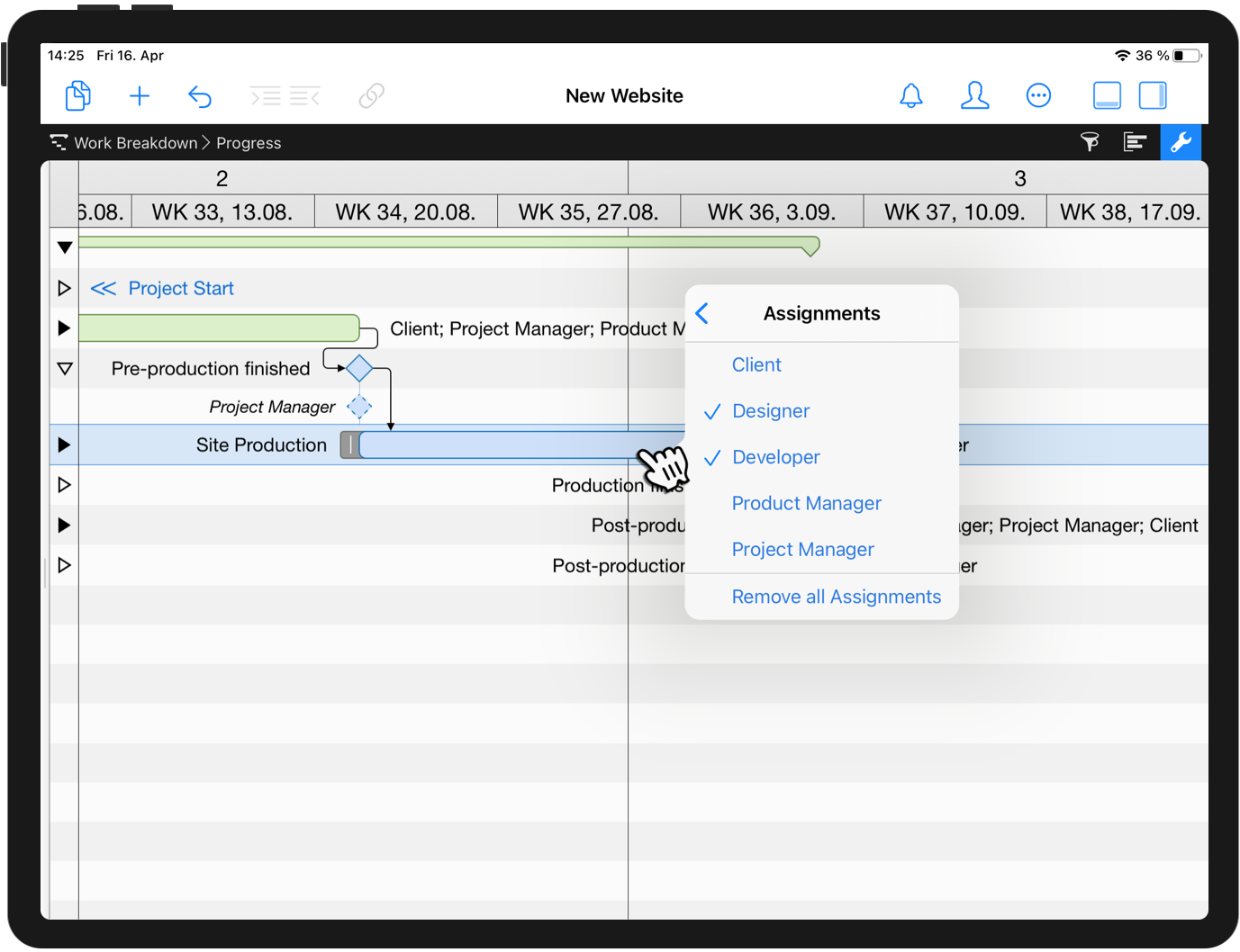 Check assignments on an activity on the iPad