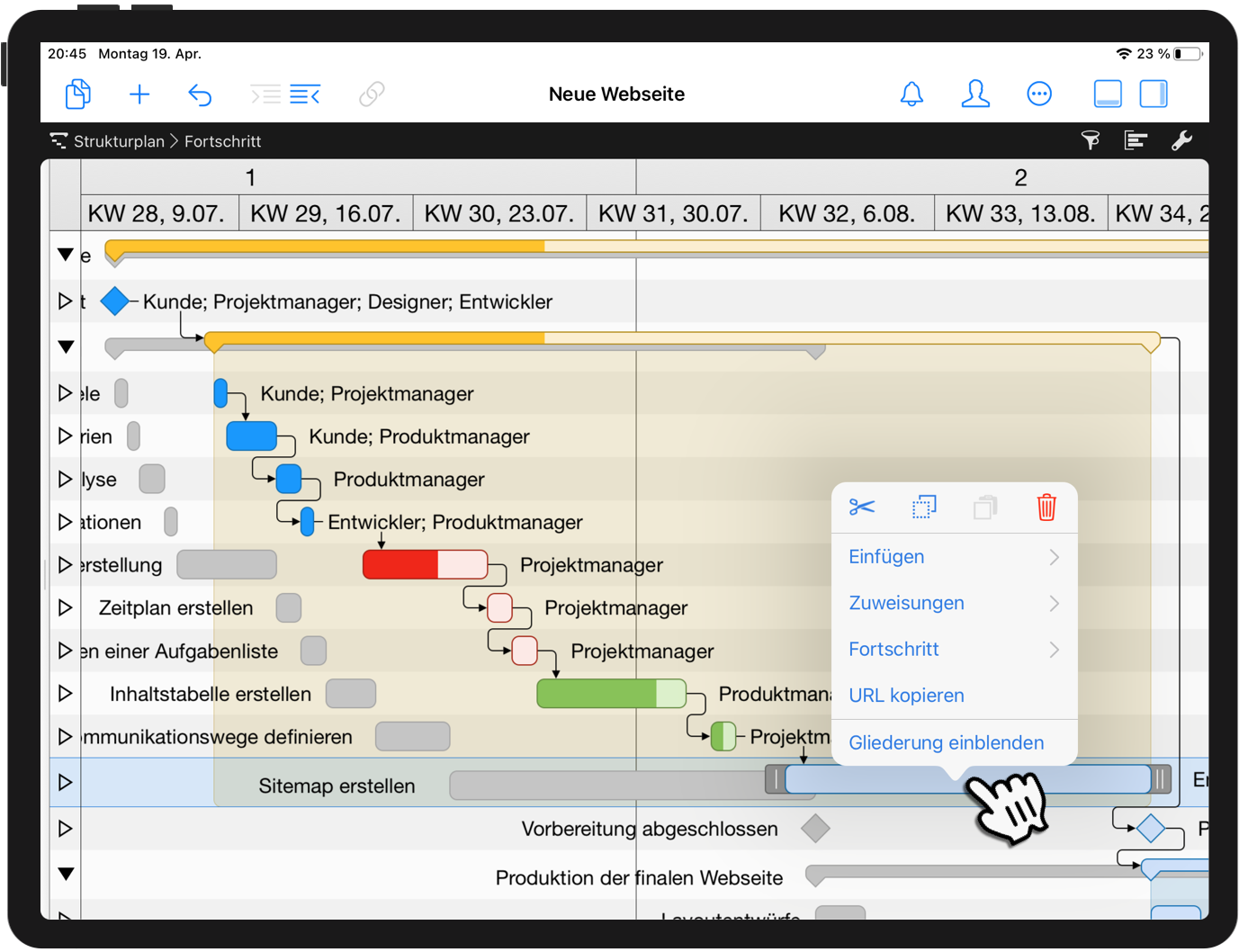 Fortschritt eintragen auf dem iPad