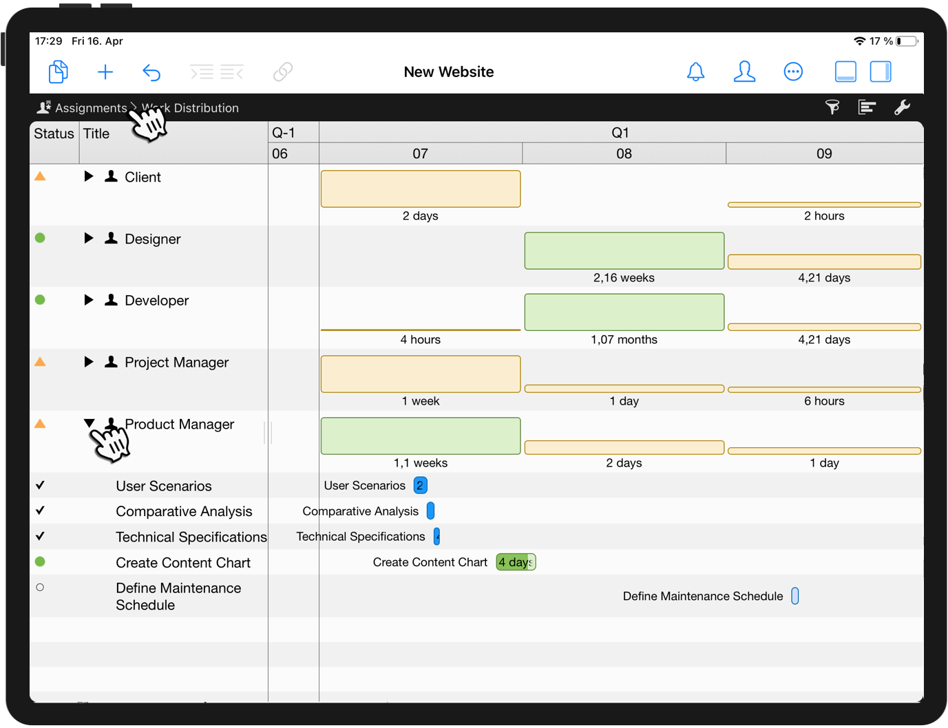 Overview and manage assignments of your project on the iPad Overview and manage assignments of your project on the iPad