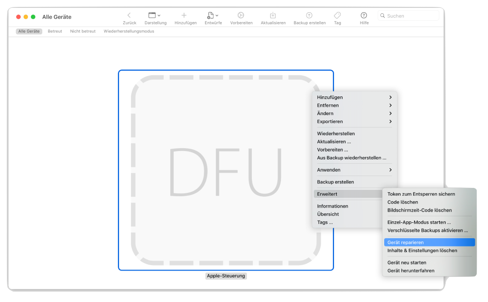 Apple Configurator DFU-Modus
