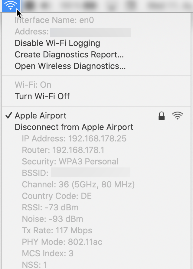 Menú de Wi-Fi con opciones ocultas