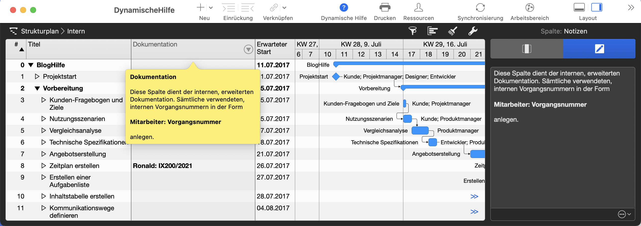 Aktivierte Hilfe für individuelle Spalte