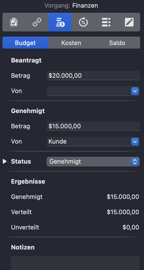 Budgetverwaltung in Merlin Project