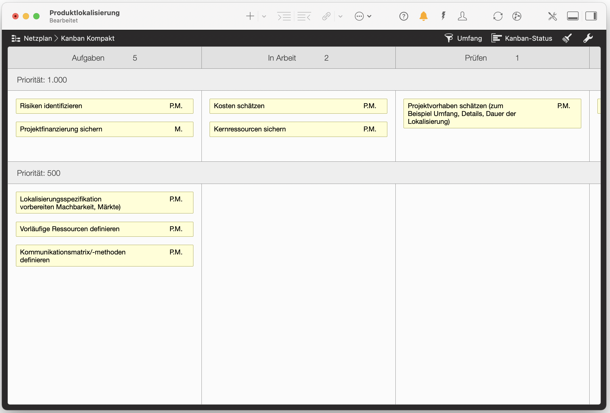 Kanban-Tafel, Aufgaben in Arbeit Kanban-Tafel, Aufgaben in Arbeit