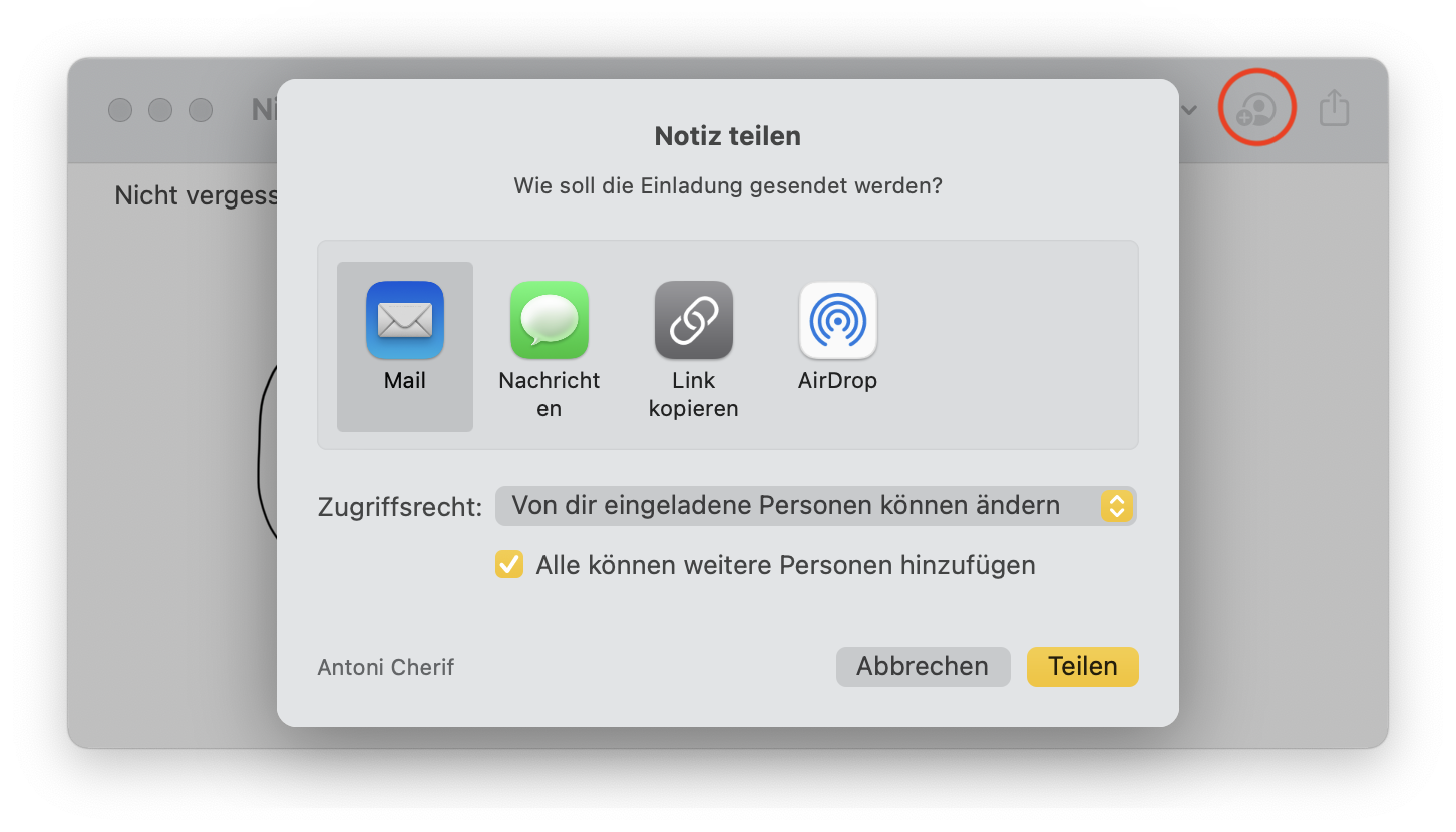 Notizen teilen Notizen teilen