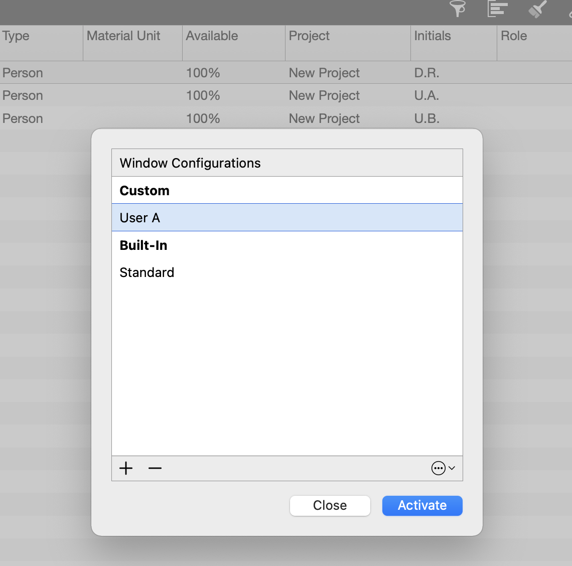 Window Configuration User A