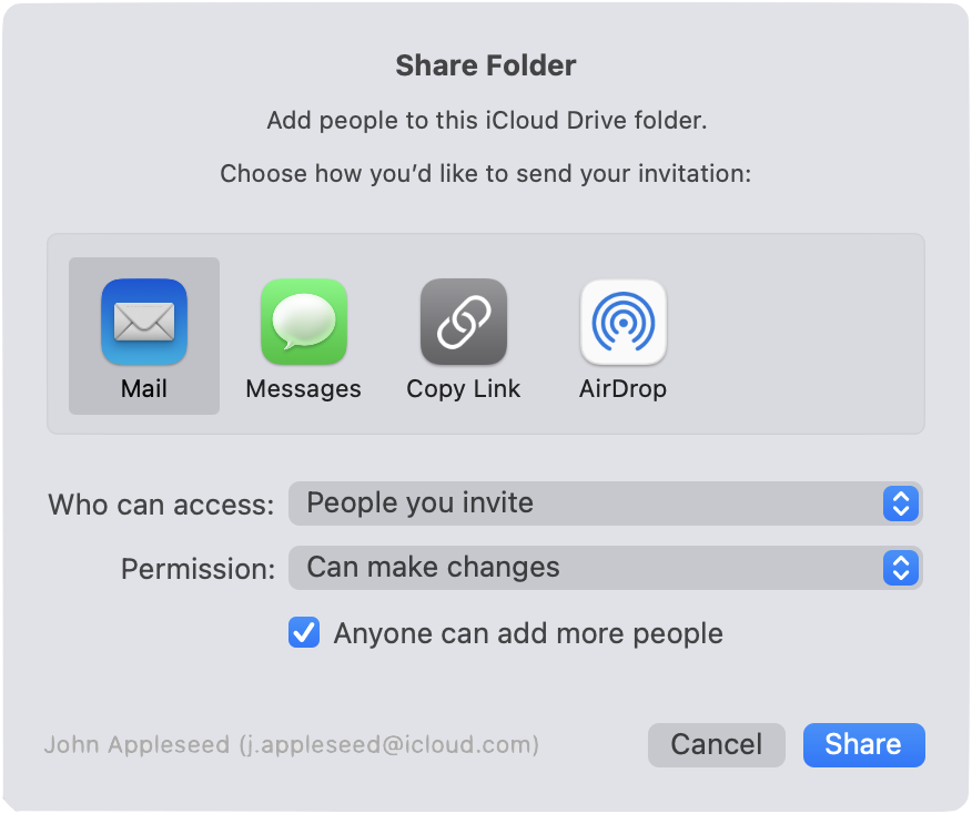 iCloud Drive - Share Options iCloud Drive - Share Options