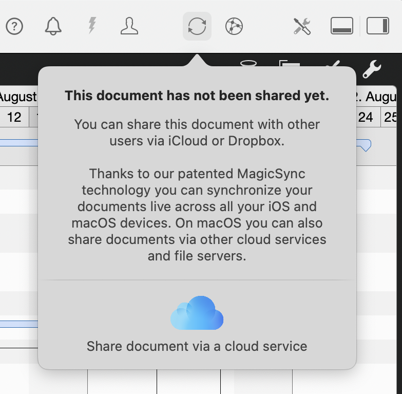 Share documents for teamwork via Dropbox, iCloud & Co. cloud services in Merlin Project