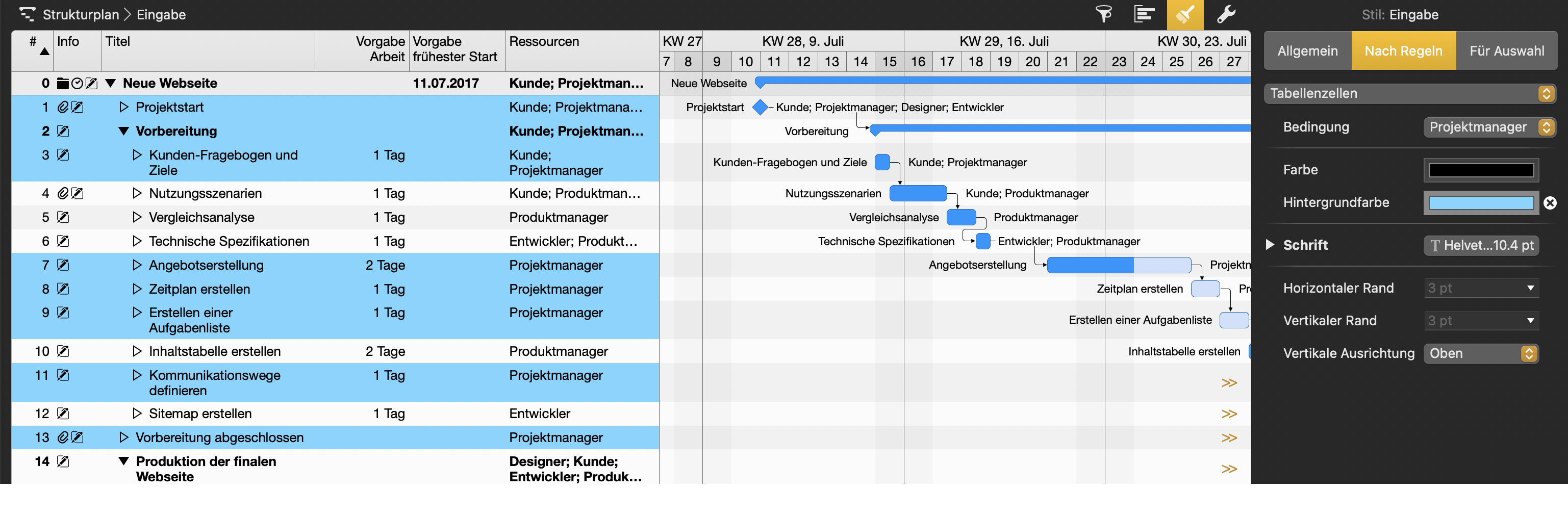 Zuweisung mit Hintergrundfarbe nur in der Gliederung hervorheben